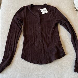 American Eagle Outfitters Women's Dark Brown Button-Down Shirt